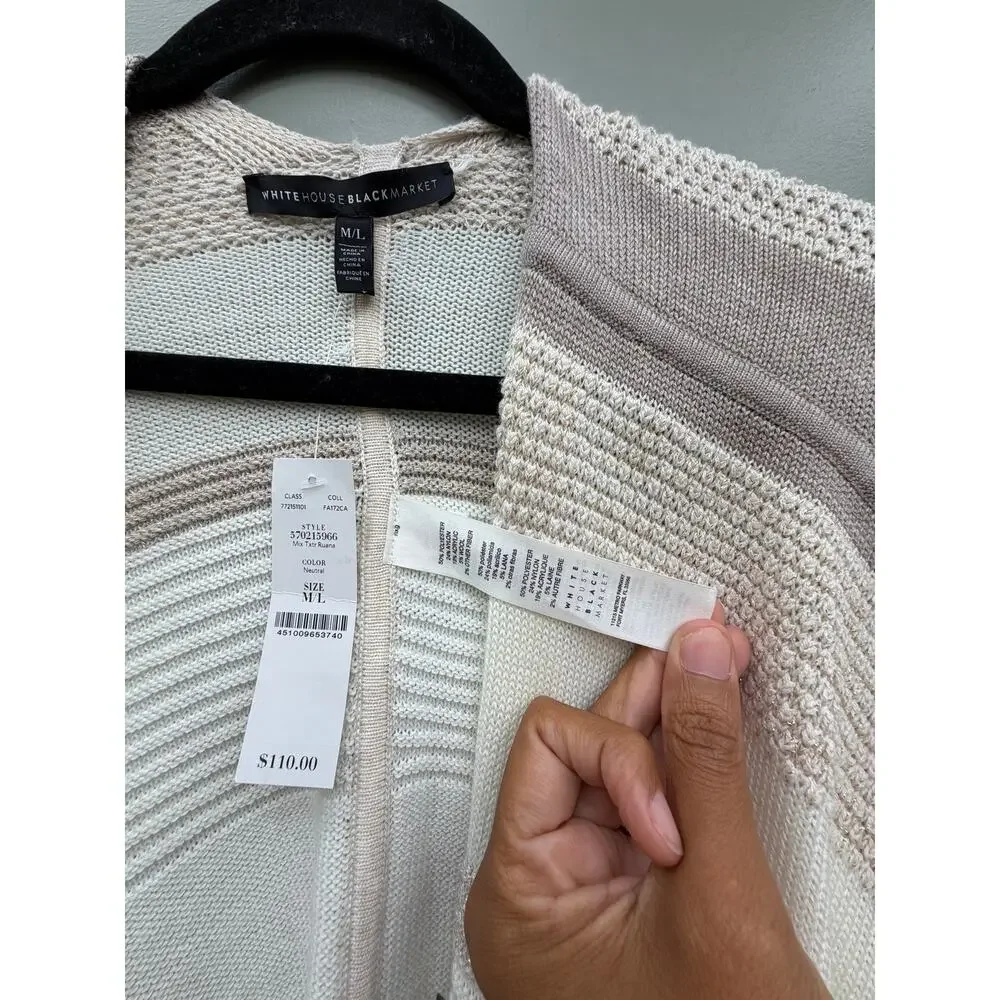 NWT White House Black Market Mixed Texture Ruana Poncho Neutral M/L